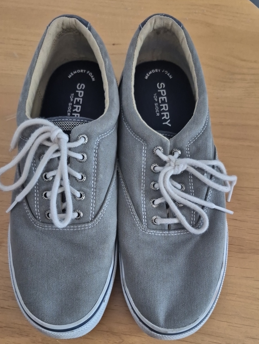 Sperry Men’s Gray Canvas Boat Shoes with White Laces
